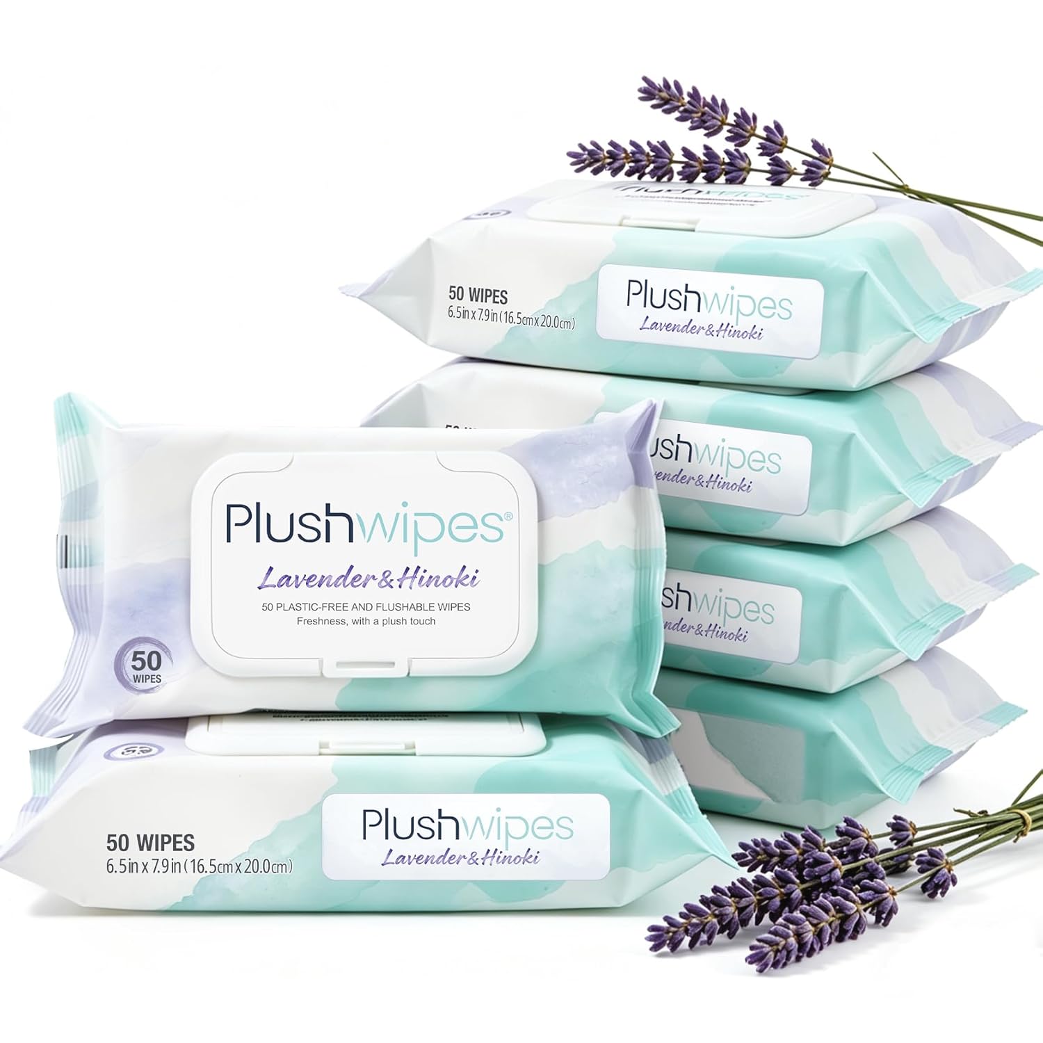 Flushable Wet Wipes for Adults, Aloe & Vitamin E, Minimal Lint, pH-Balanced, Septic & Sewer Safe, 300 Count (6 Packs), Plant-Based, Dermatologically Tested (Lavender & Hinoki)