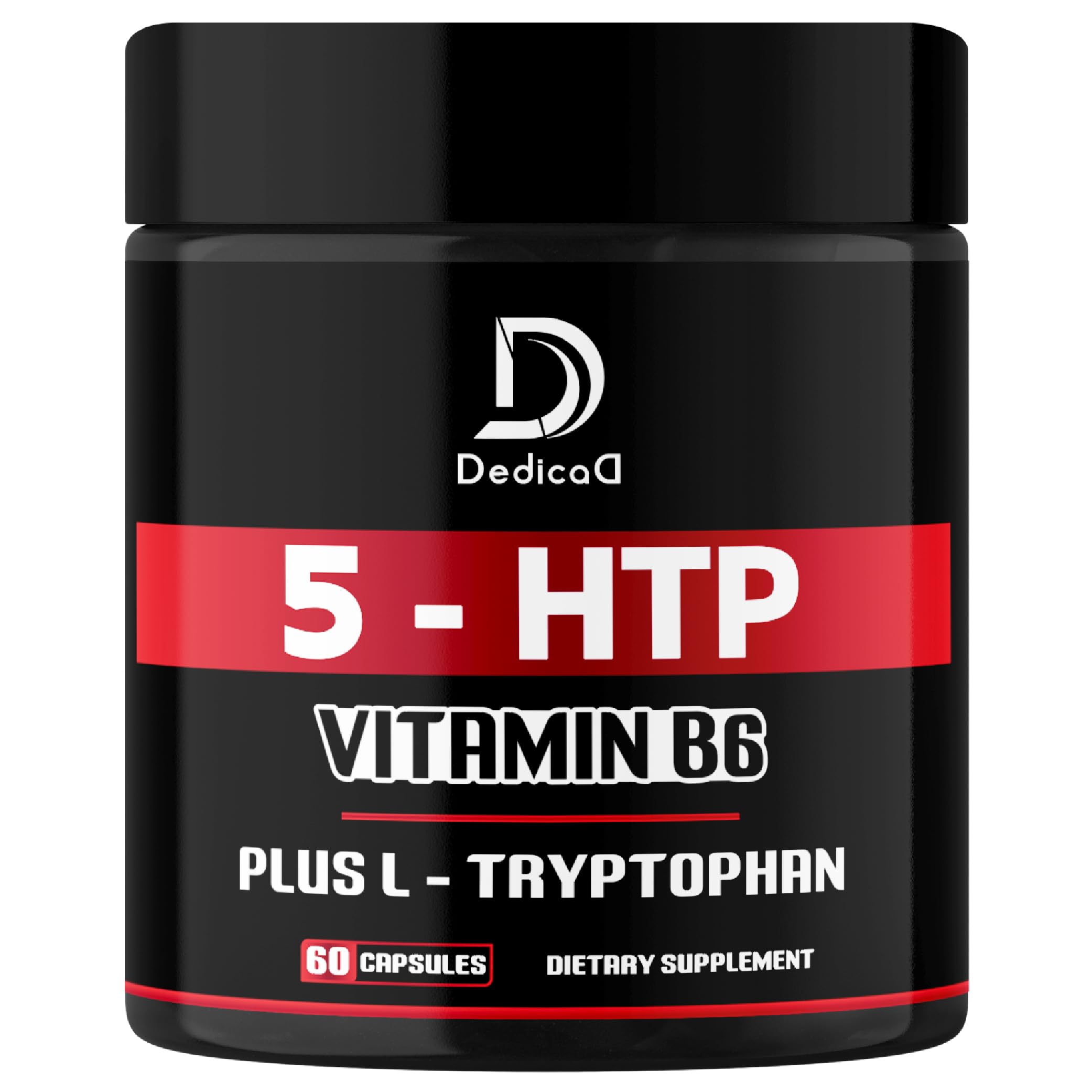 DEDICAD 5 HTP Supplement 1010mg - 60 Capsules - 3in1 Combined with Vitamin B6, L-Tryptophan - Comfortable Mood, Brain Health, Body Management & Immune System Support