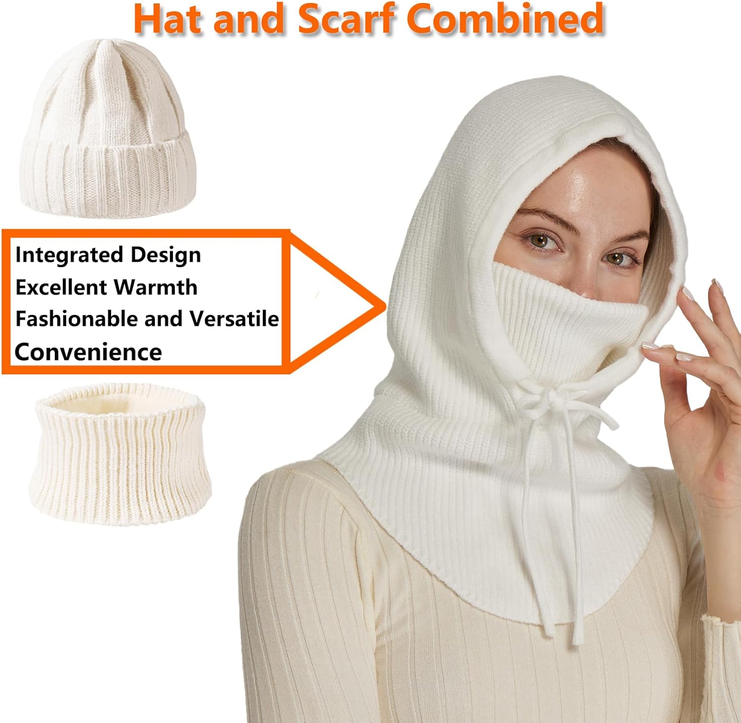 Knit Balaclava Women Winter Hats for Women Winter Face Mask Ski Mask for Men and Women Warm Face Cover Neck Warmer - Image 3