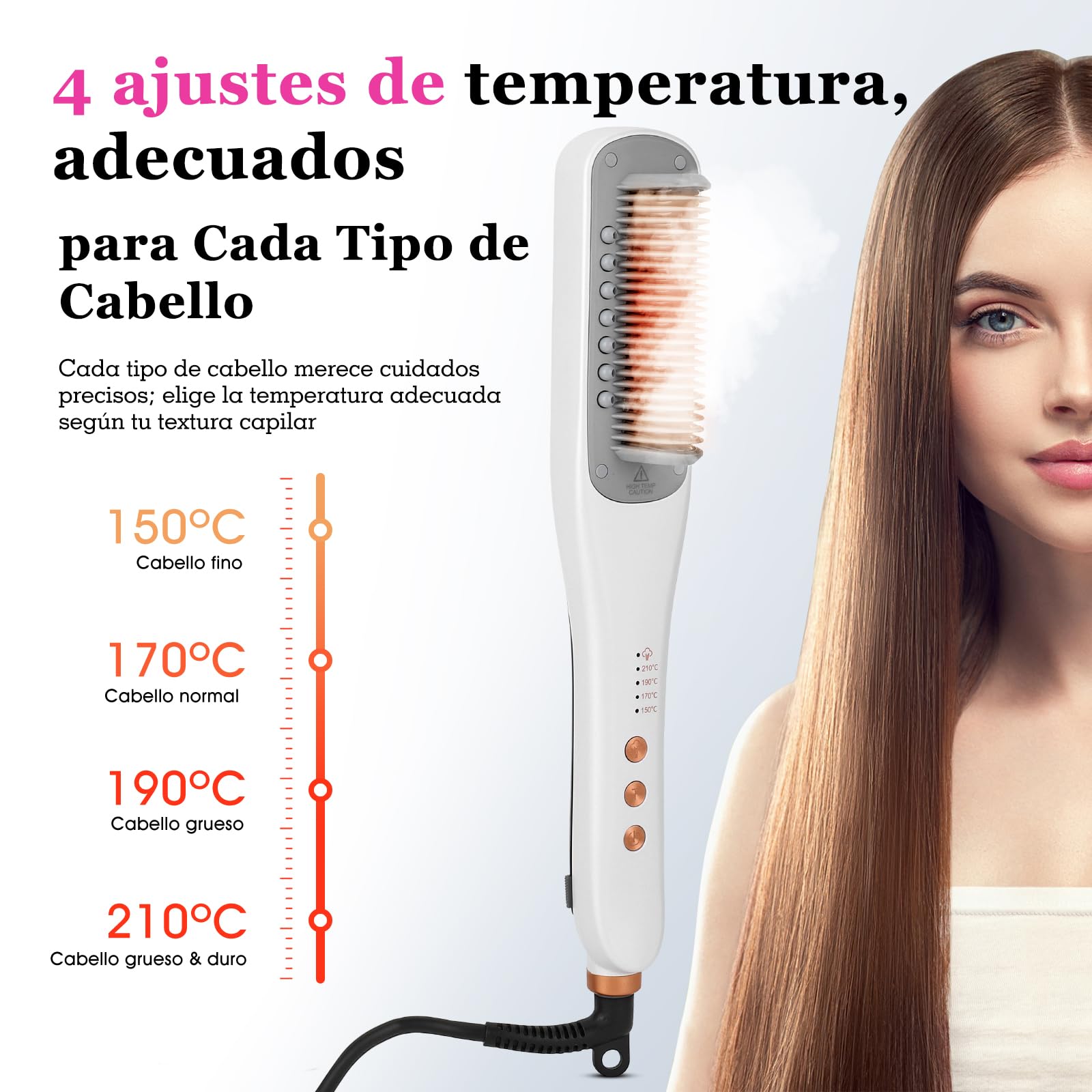 AraStyleon Steam Hair Straightener - 4 Temperature Levels, 30s Fast Heat, Ceramic Plates, Blanco
