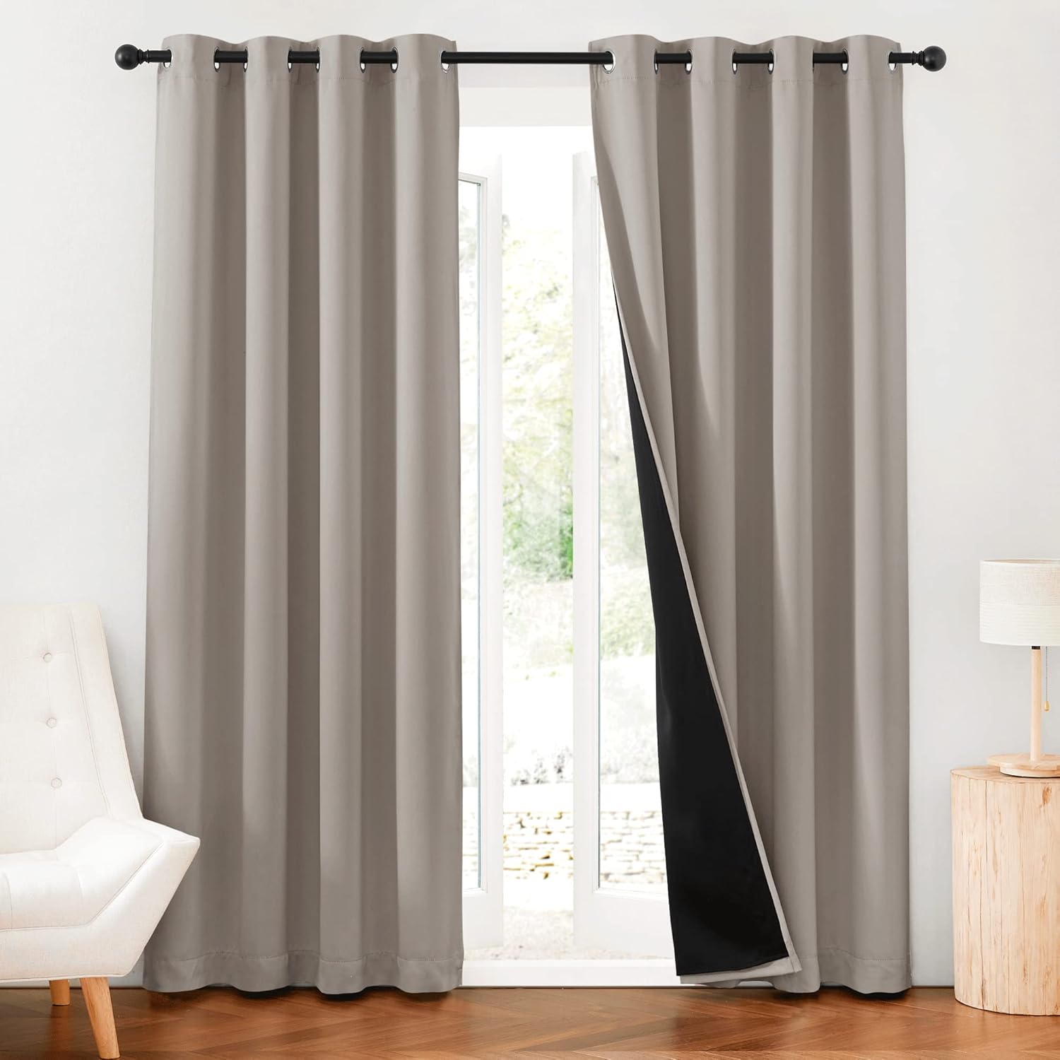 RYB HOME Blackout Curtains for Bedroom, 2 Layers Room Darkening Window Curtains for Living Room (Set of 2 Panels, W52 x L84 inch, Sand)