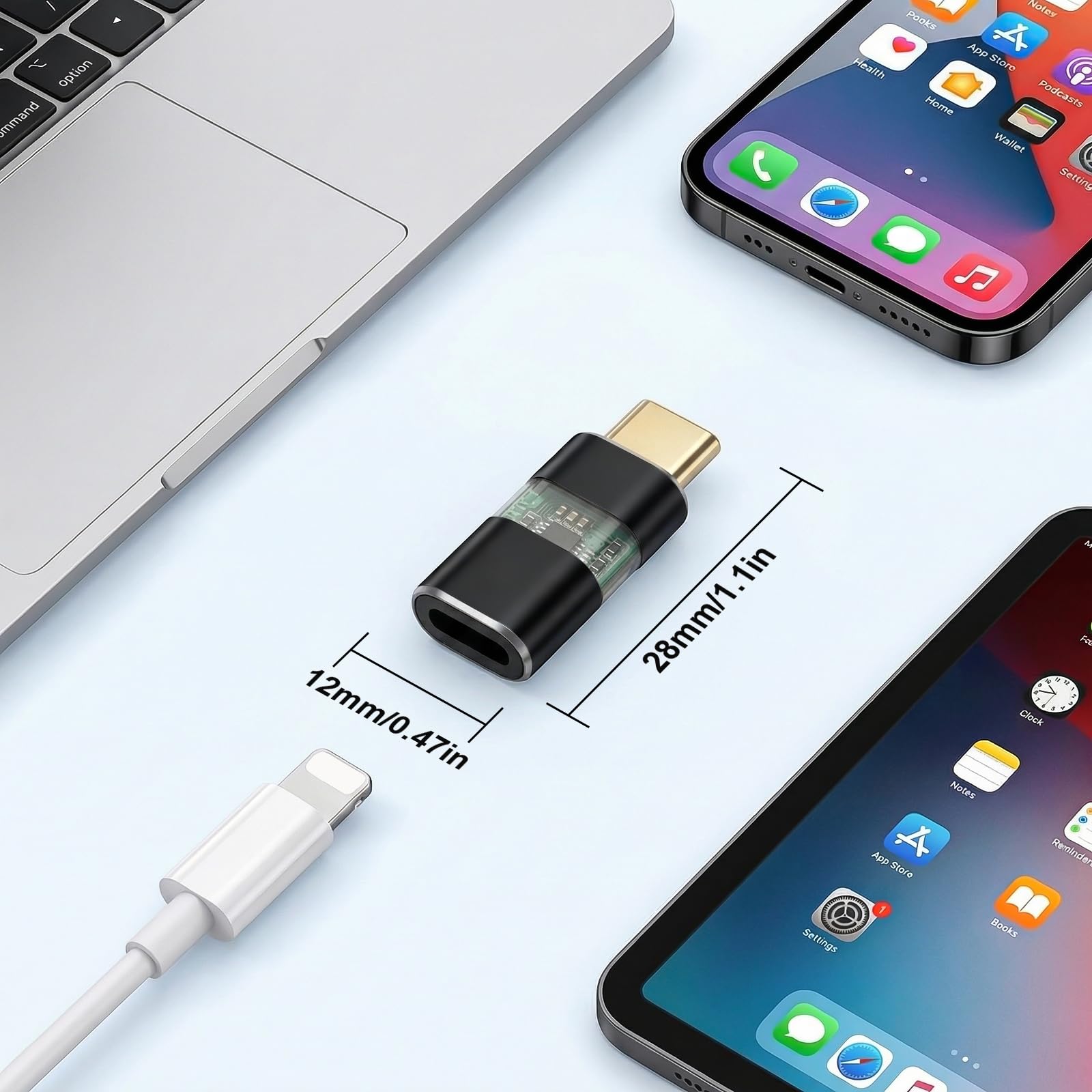 Adapter Lighting na wtyczkę USB-C (2 szt.), obsługuje ładowanie i synchronizację danych do iPhone 17/16/15, iPad Pro/Air, nie pasuje do audio/OTG (czarny)
