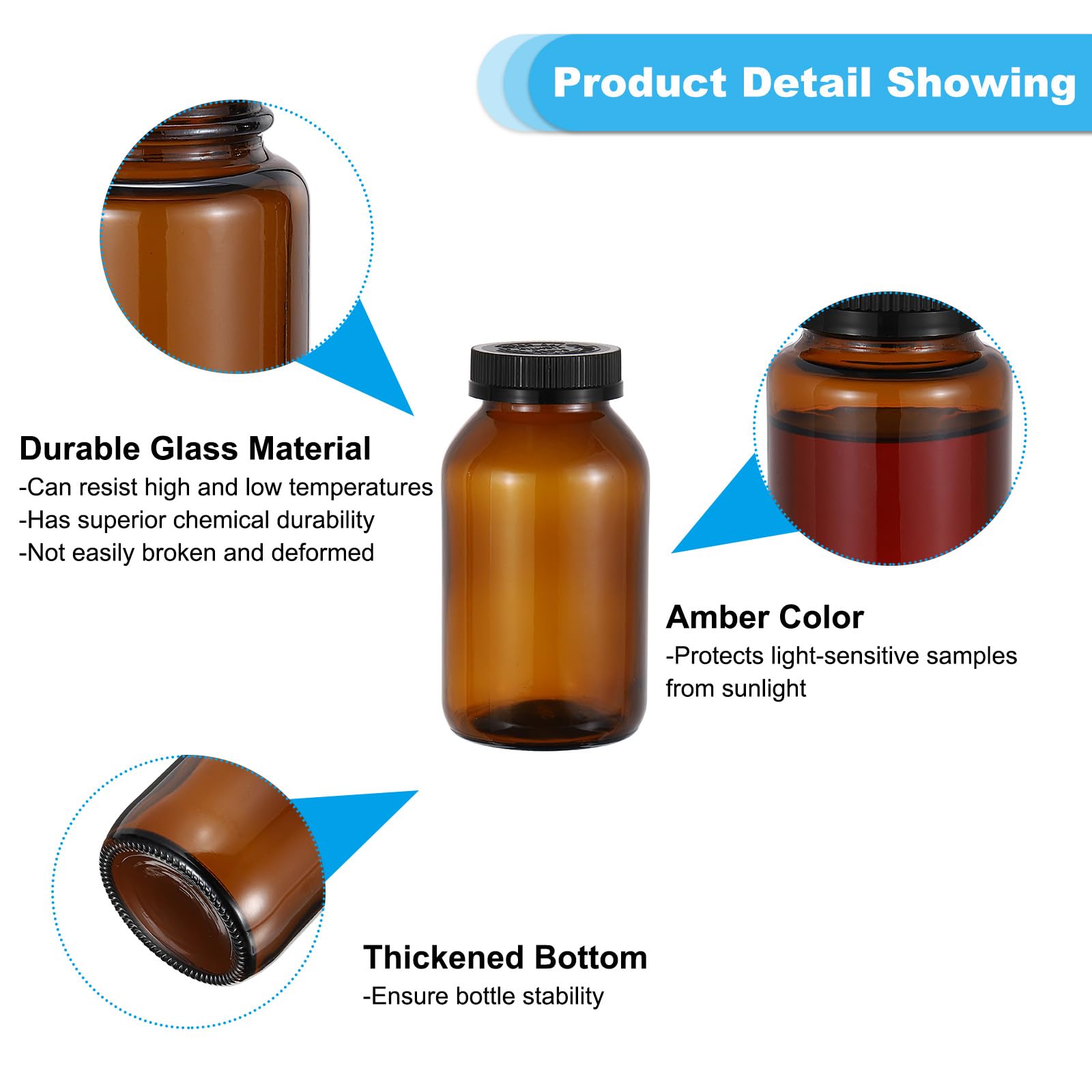 PATIKIL Frasco Envasador De Vidrio De 17 Onzas/500 ml, 12 Piezas Frasco Envasador De Boca Ancha Con Tapa Negra Estriada Para Líquidos Reactivos, Aceites Esenciales, Perfume, Ámbar.