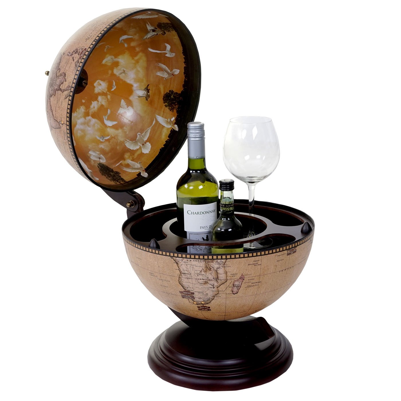 Mendler Globus Tischbar HWC-T873AM, Minibar Tischbar, Weltkugel für 3 Flaschen MVG-Zertifiziert