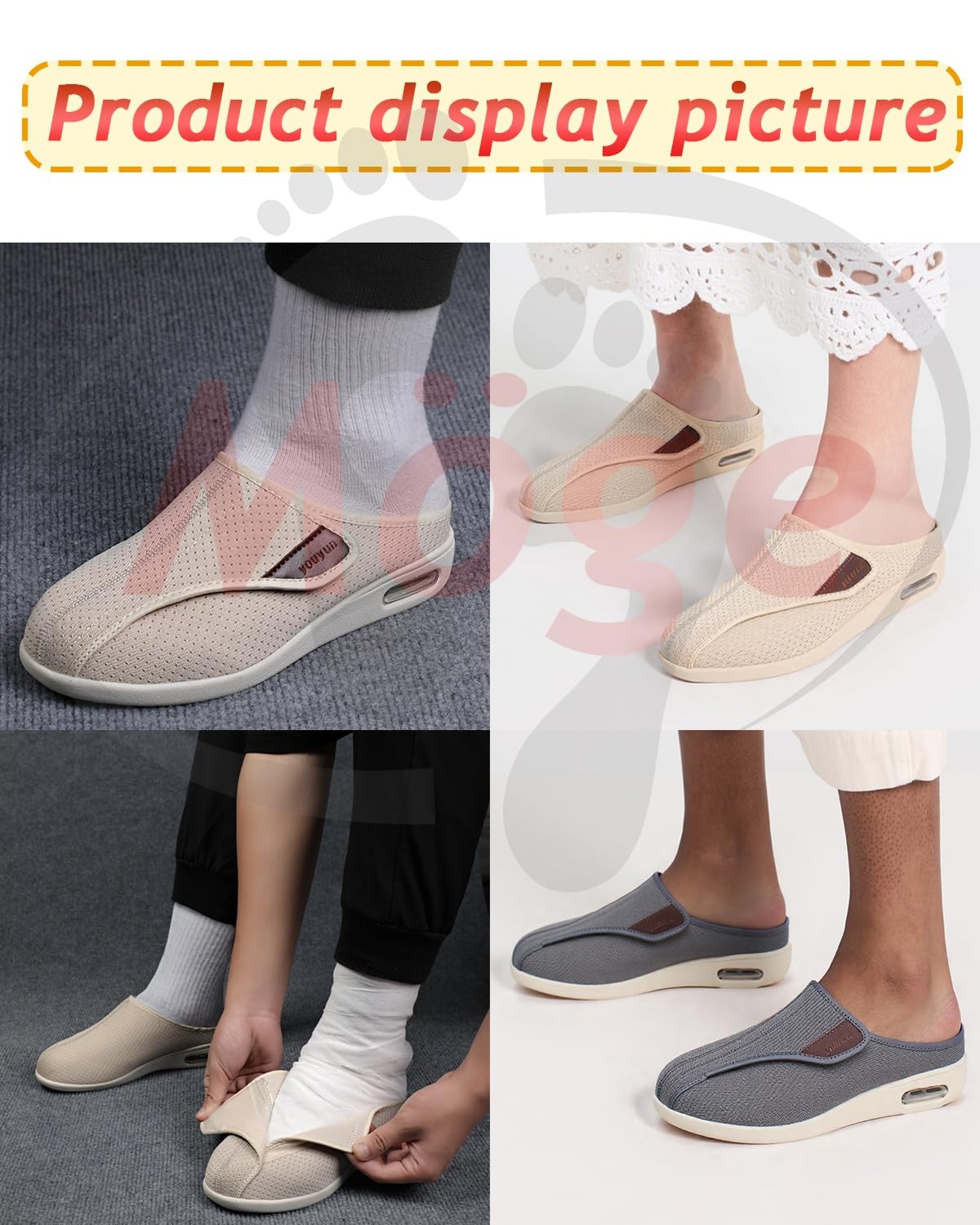 Scarpe A Strappo Uomo Donna Calzata H Senza Cuciture con Pianta Larga per Anziani Piedi Gonfi da Casa Scarpe Sanitaria Donna