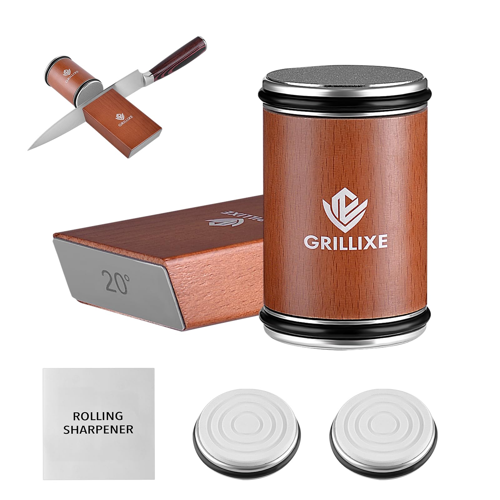 Professional Rolling Knife Sharpener Kit Kitchen Knife Sharpener with 2 Extra Diamond and Ceramic Discs 15 20 Magnetic
