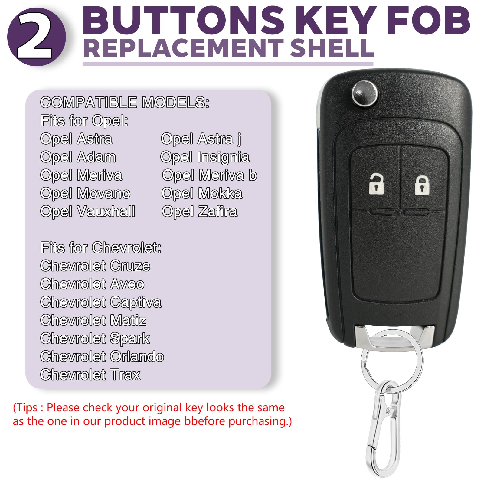 Telecomando Custodia Chiave Auto per Opel Adam Astra Insignia Mokka Meriva Movano Karl Cascada Zafira Chevrolet Cruze Aveo Orlando Trax Spark Captiva Matiz