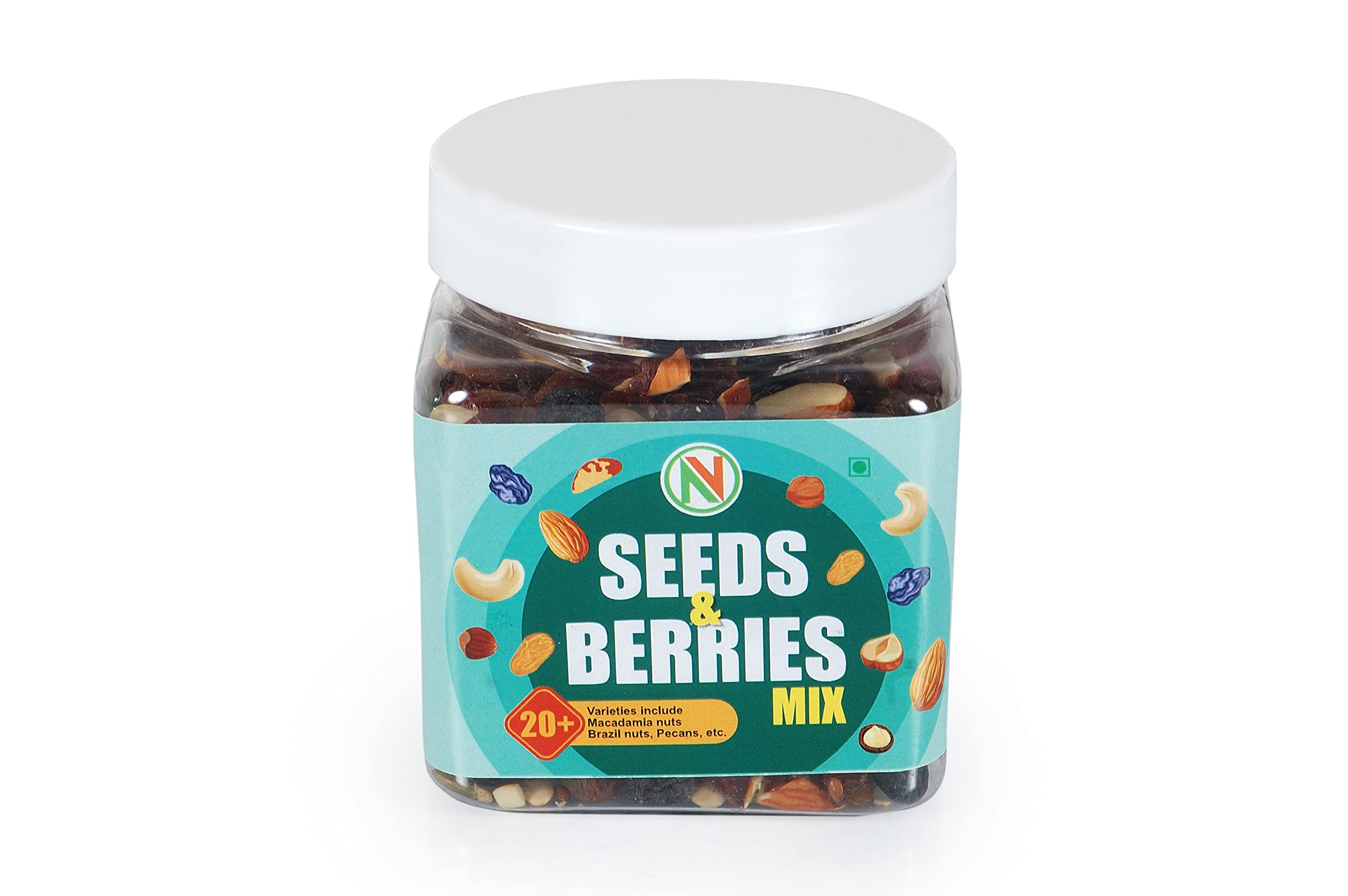 NatureVit Seeds and Berries Mix, 300g [Jar Pack] [20+ Varieties Like Almonds, Raisins, Cranberries, Pumpkin Seeds, etc]