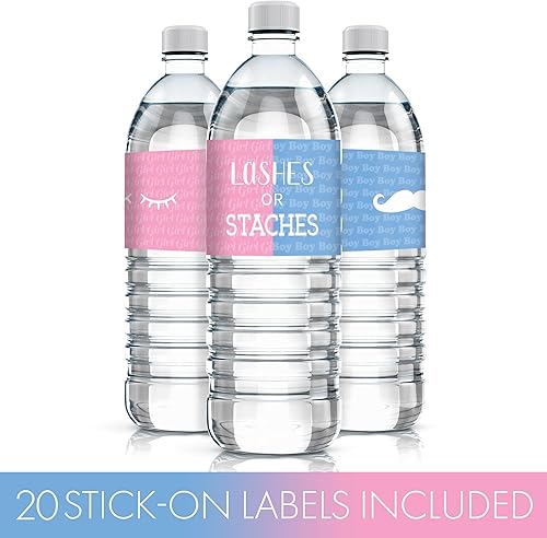 Miniatura 4 de Etiquetas para botellas de agua para revelación de género del bebé, pestañas o estacas, 24 calcomanías