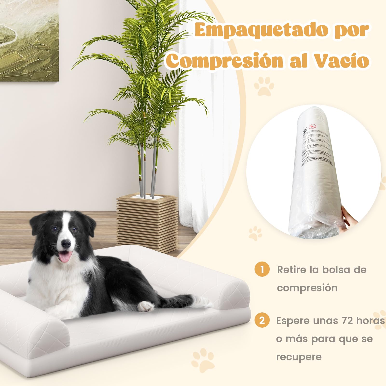 COSTWAY Cama Perros Medianos y Pequeños, 90x69x18 cm, Cama Ortopédica para Perros con Espuma de Huevo y Cojín de 3 Lados, Base Antideslizante, Sofá para Mascotas, Desenfundable y Lavable (Beige)