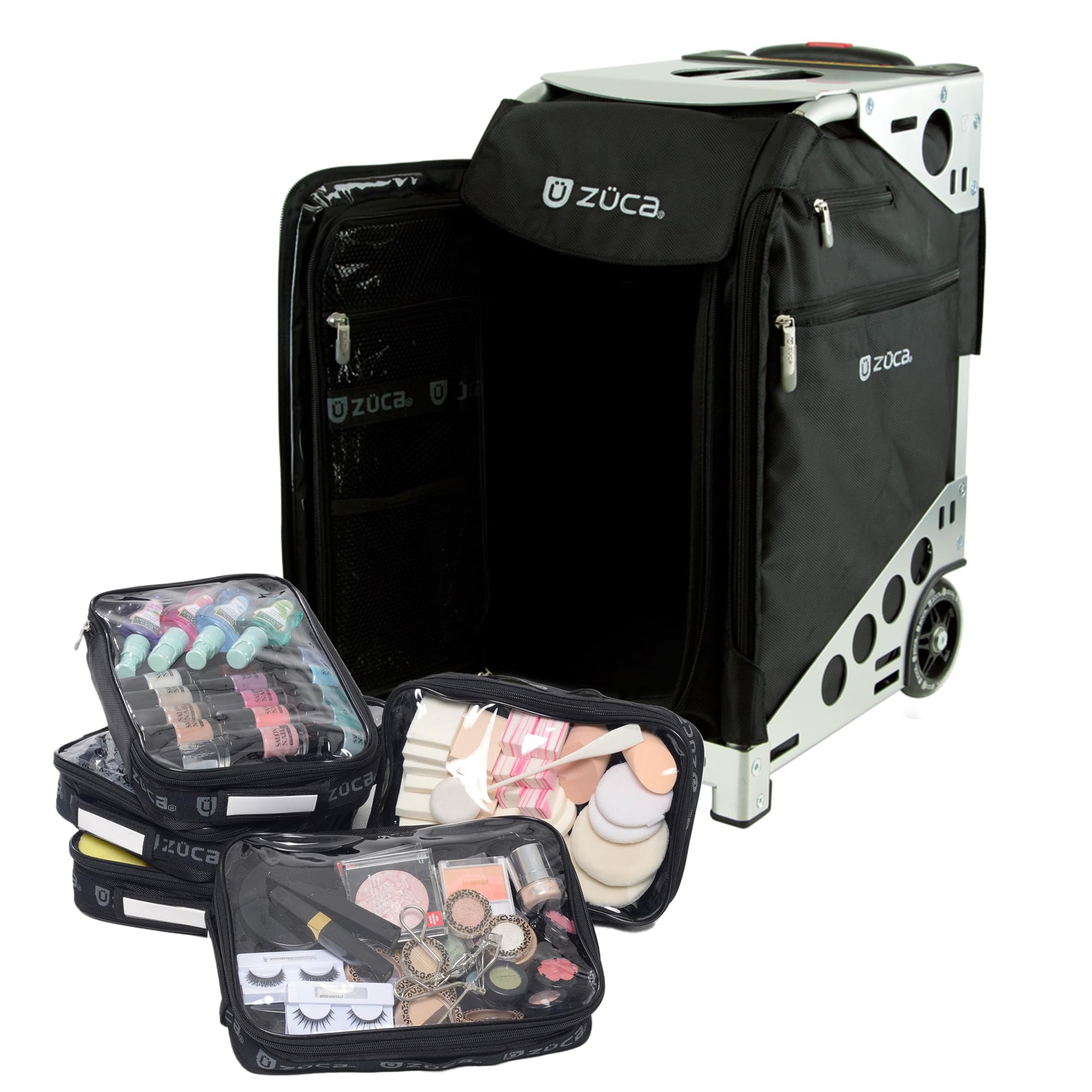 ZUCA Travel Cases for Artists & Professionals - Makeup Case with 4 Vinyl Utility Pouches, Travel Cover, 41" Telescoping Handle, Rolling Wheels &