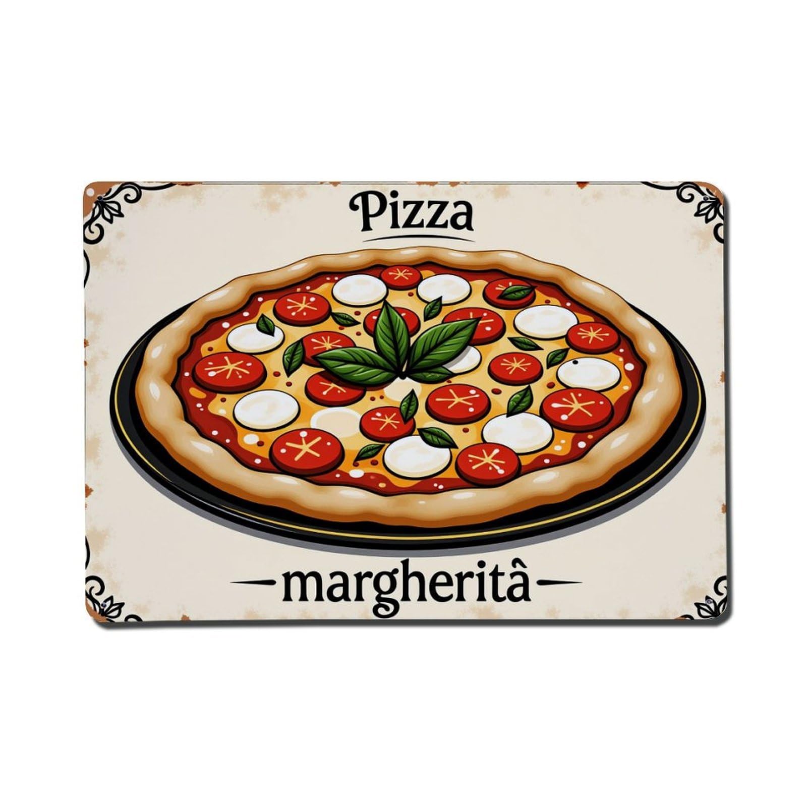 Pizza Margherita Tomato Basil Mozzarella Tin Sign Vintage Metal Poster Retro Bar, Home, Man Cave, Kitchen, Laundry Room Wall Art Decor Gift 8x12 Inch