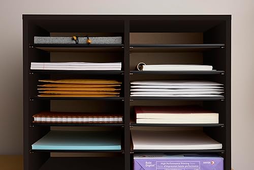 Vista 105 de Safco 9422GR - Organizador de papel y literatura ajustable de madera, 16 piezas ajustables, construcción duradera apilable, hogar, oficina, correo
