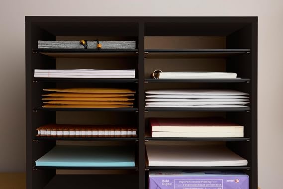 Safco Wooden Paper and Mail Organizer for Home Office and Classroom, Adjustable Shelves and Stackable