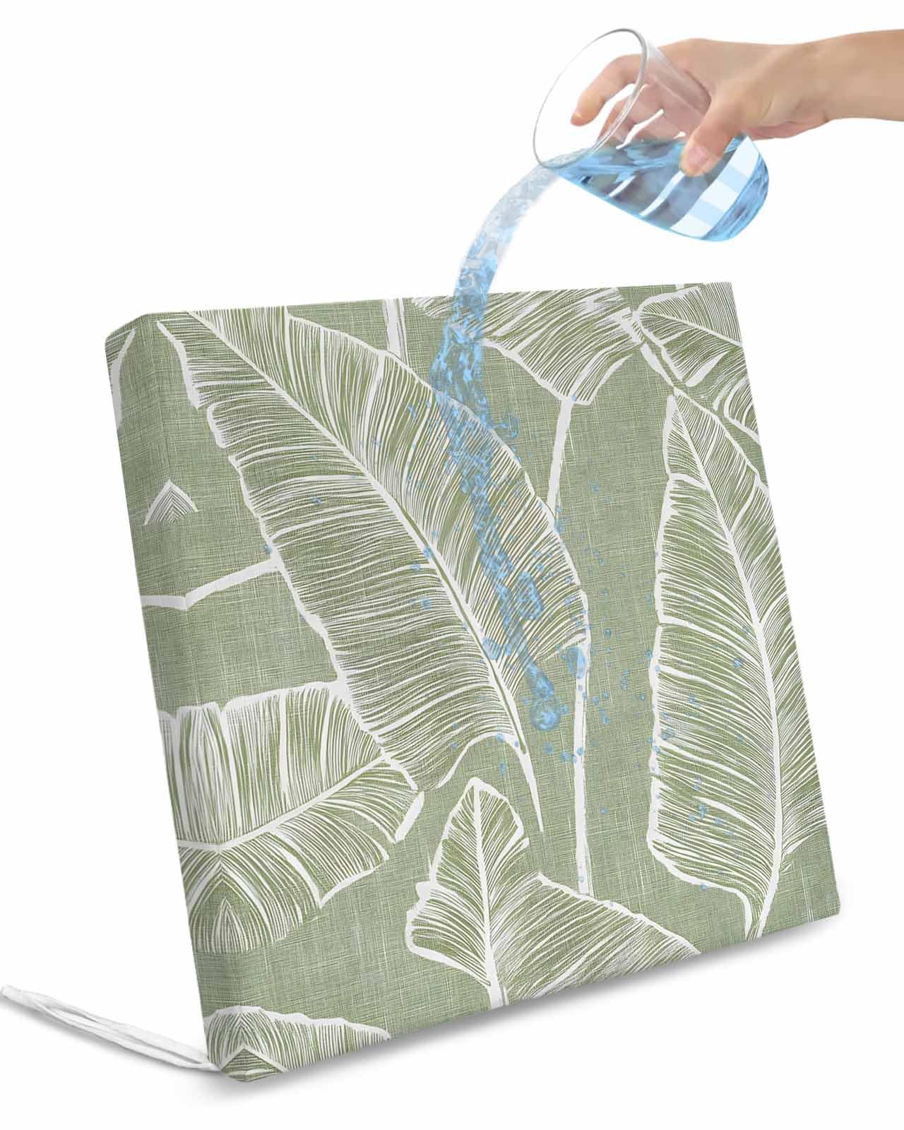 2 Pack Tropical Bloom Silhouettes Waterproof Cushion Covers with Ties, Outdoor Patio Chaise Lounge Chair Seat Cushion Slip Covers Replacement(Only Cover) Green Palm Leaf 24