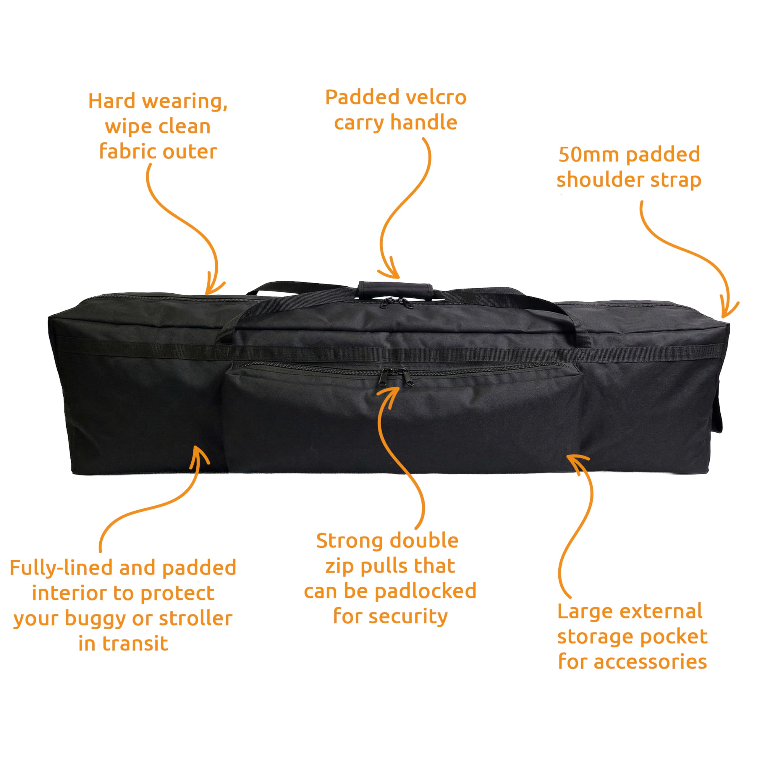 Tragetasche für Kinderwagen mit speziellen Bedürfnissen, perfekt für Excel Elise XL. Schützende, gepolsterte Tasche zum Schutz des Buggys Wasserfester, perfekt für Flugreisen (119 x 23 x 30 cm)