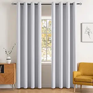 MIULEE Room Darkening Curtains, Chirstmas Thermal Insulated Drapes Solid Window Treatment Set Grommet Top Light Blocking Blackout Curtain for Bedroom 2 Panels 52 x 84 inch Greyish White