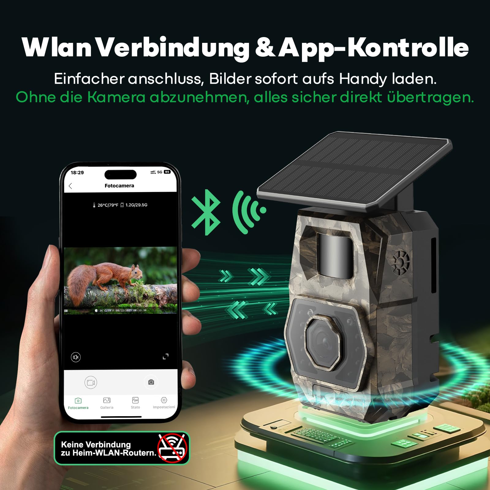 MAXDONE Wildkamera 4K 64MP WLAN Solar mit 6000mAh Akku & Bewegungsmelder Nachtsicht, IP66 Wasserdicht