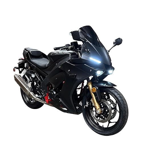 X22RR 250cc EFI Fuel-Injected 6-Speed Motorcycle, Street & Highway Use Fuel Efficient Sport Bike, 300cc, Racing Street Design with Digital Dash Red Frame Gold Shocks