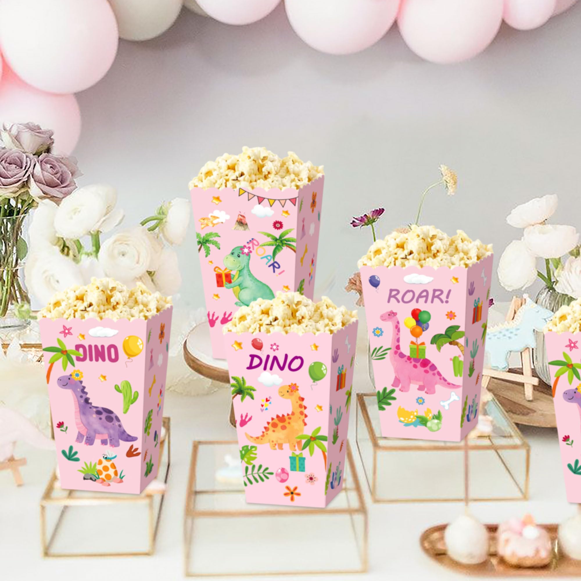 BACH AND BOOZY 12PCS Dinosaur Popcorn Boxes Treat Bags Jungle Candy Goodie Bags for Wild One Rex Three Dino Baby Shower Birthday Party Favors