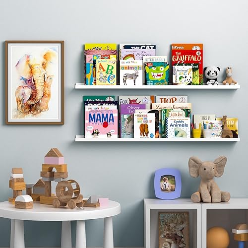 Miniatura 5 de WALLNITURE moderno estante de repisa de pared flotante para portaretratos, color blanco, 46", juego de 2