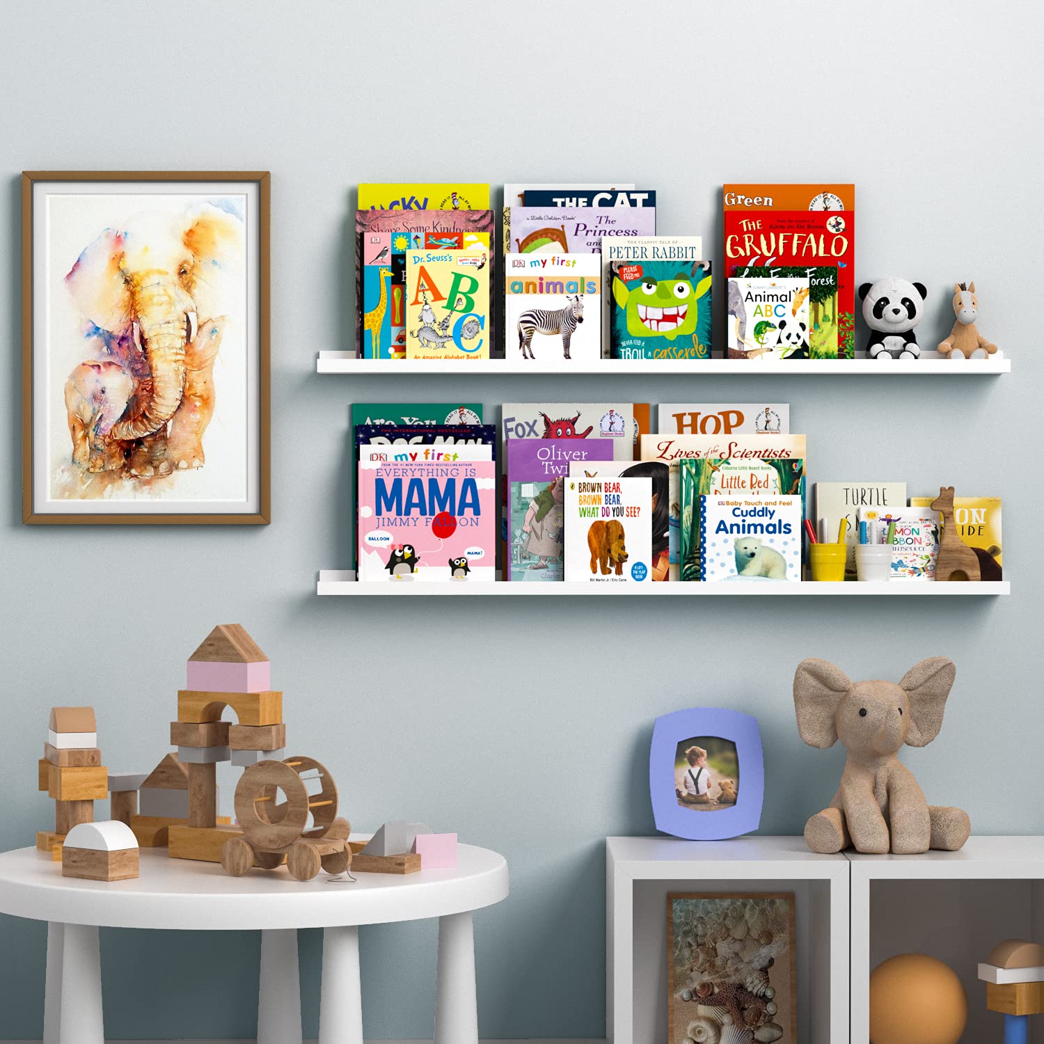 Mensola da parete Ledge, Denver moderna cornice per foto e lungo 116,8 cm bianco set di 2