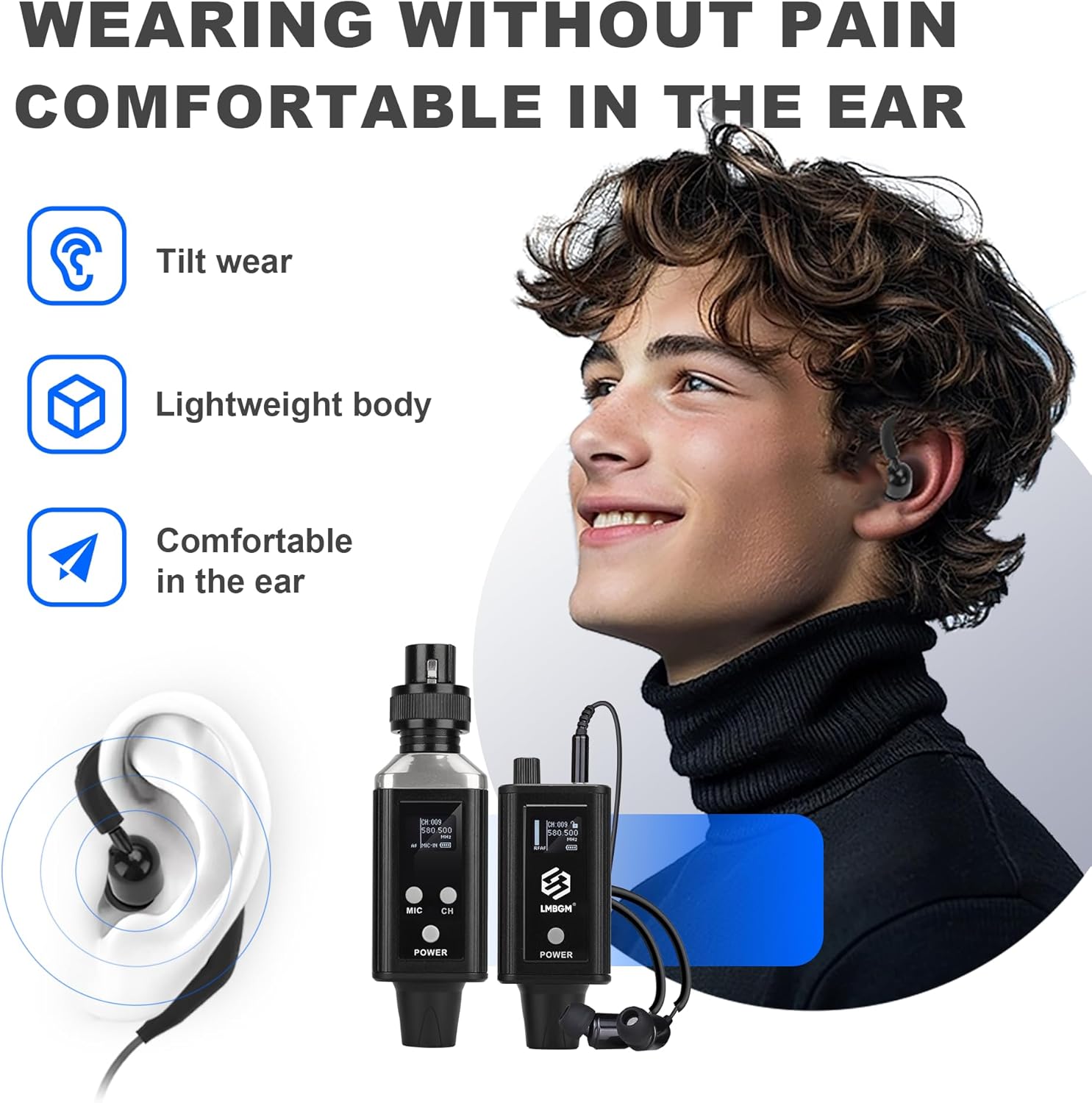 A9 UHF Wireless in-Ear Monitor System Transmitter and Beltpack Receiver for Studio, Band Rehearsal and Live Performance (A9-1) (A9-1-BK)