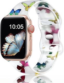 Witzon Compatible with Apple Watch Band Series 8/7/6/5/4/3/2/1/SE/Ultra, iWatch 38mm 40mm 41mm 42mm 44mm 45mm 49mm Bands for Women, Cute Print Silicone Sport Strap Replacement Accessories, Butterfly