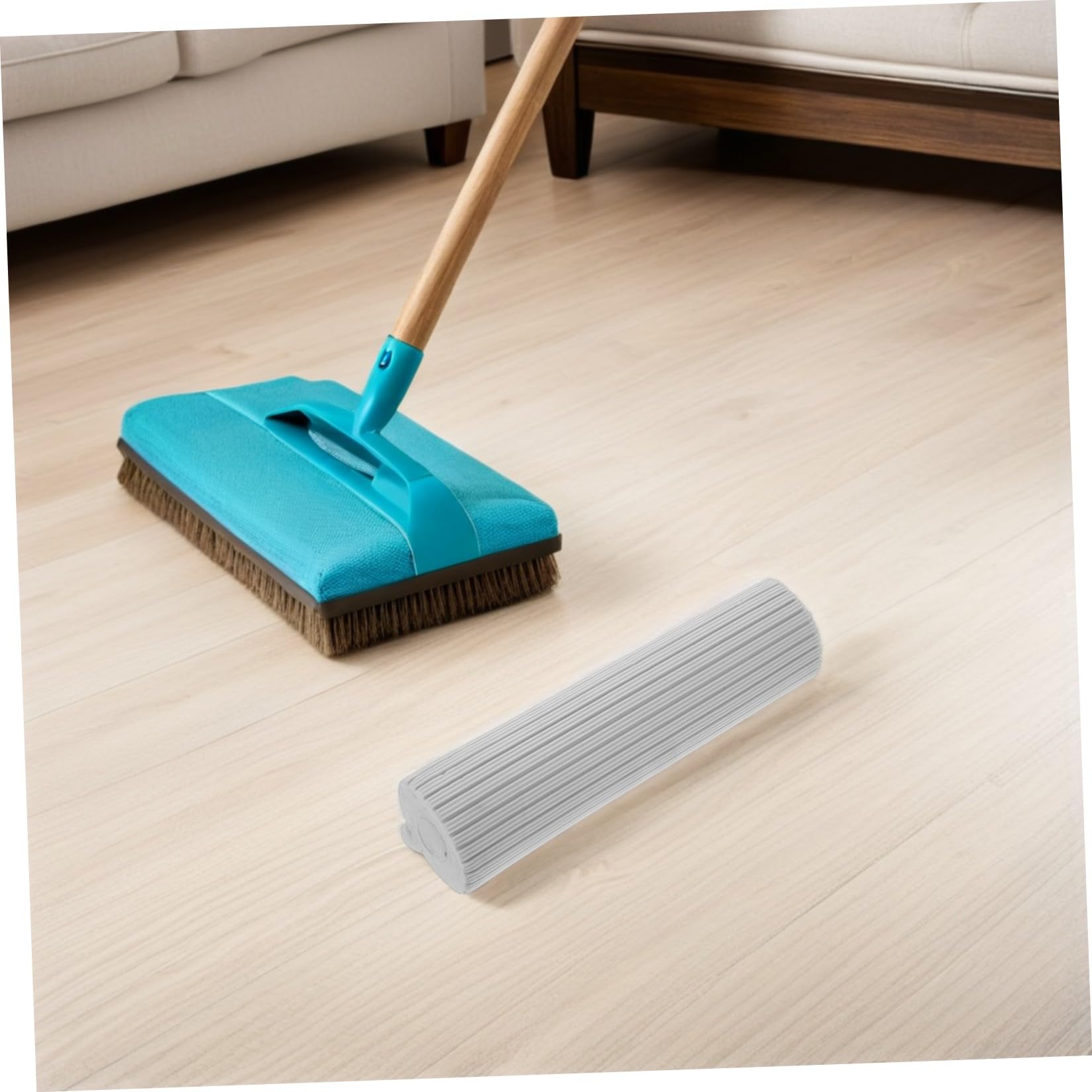 2 Cabezales de Repuesto para Trapeador de Esponja Rodillo, Esponja Absorbente Gris 33 Cm, Recambio para Limpieza de Suelos en Cocina, Baño y Garaje, Accesorio Duradero para Mopas