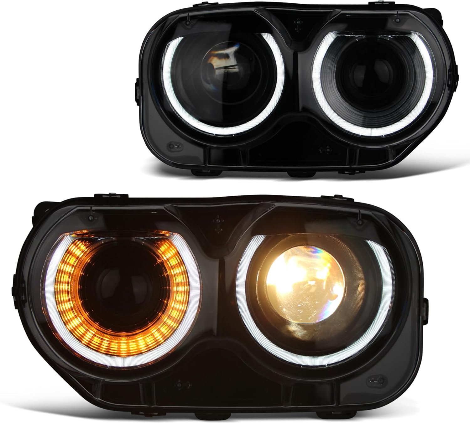 Headlight Assembly Compatible With Dodge Challenger 2015-2021 Black Housing Halogen Head Lights Replaceable (1 pair)