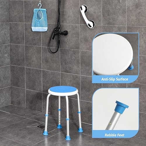 Miniatura 7 de Silla de ducha ajustable para ducha interior, taburete de ducha redondo elegible para HSAFSA para bañera interior con barra de agarre de