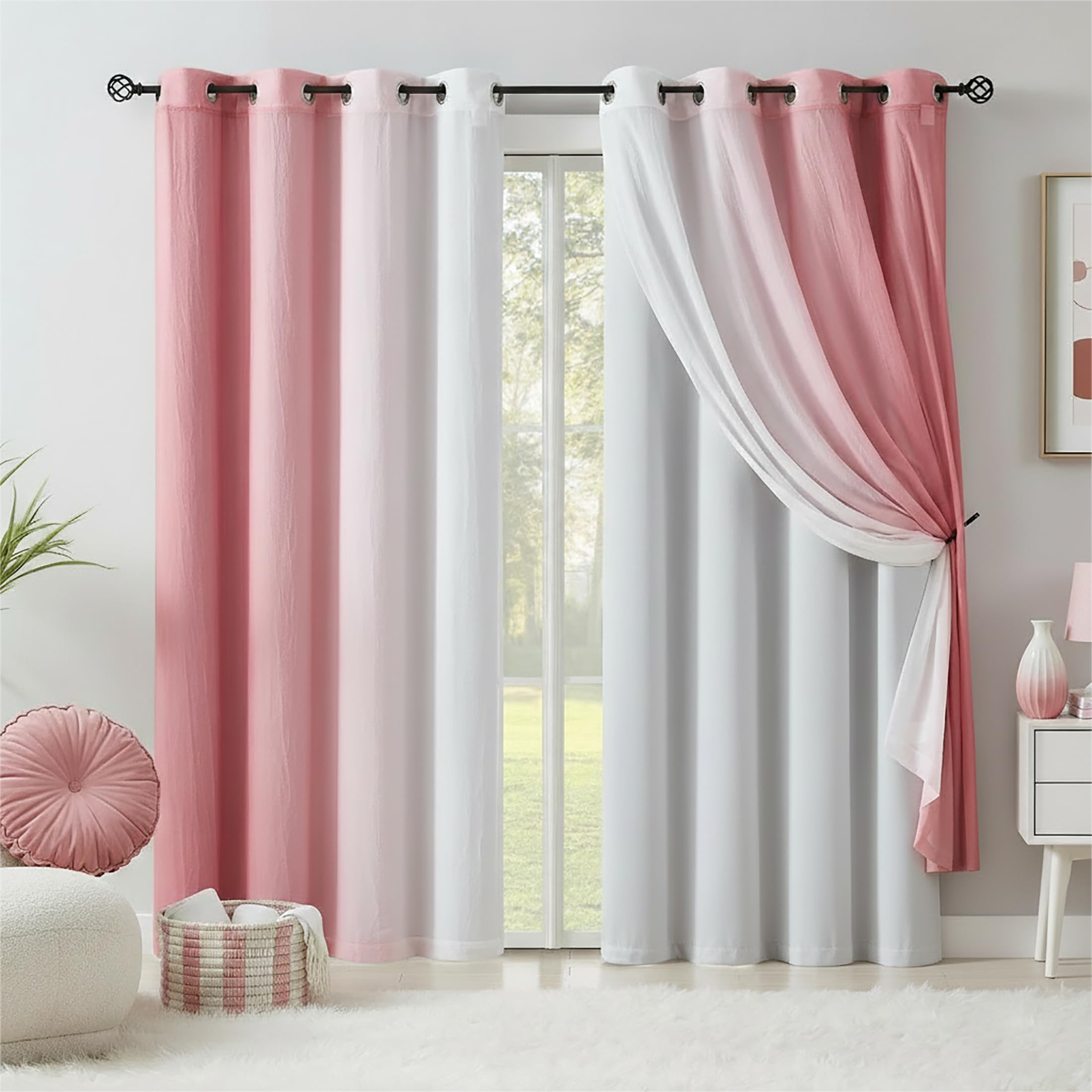 Mix and Match Lot de 4 rideaux occultants – Panneaux de fenêtre à 90 % occultants en mousseline de soie double couche pour salon, avec œillets, 132,1 cm de large x 160 cm de long, blanc uni