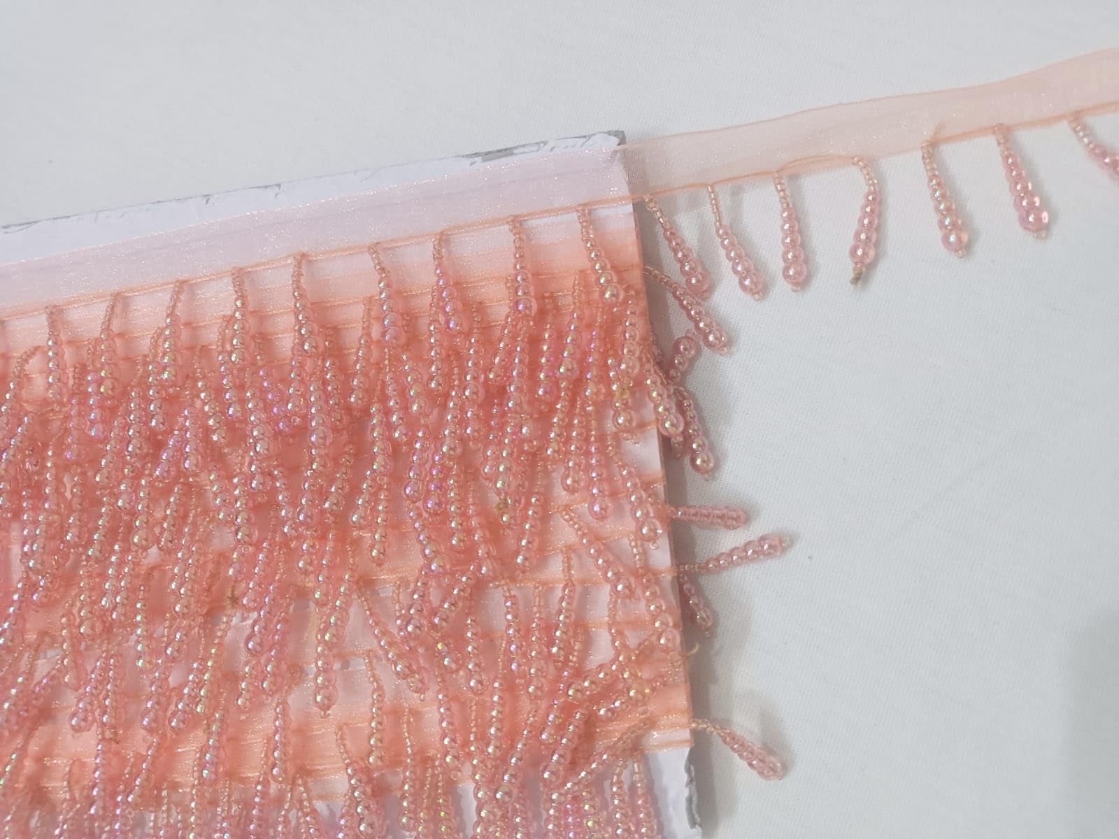 Beaded Crystal Pearl Fringe Lace Trim, Decorative Latkan Border for Dupatta and Blouse,Bridal Lehenga Bluse (Peach, 3 Meter)-image-34