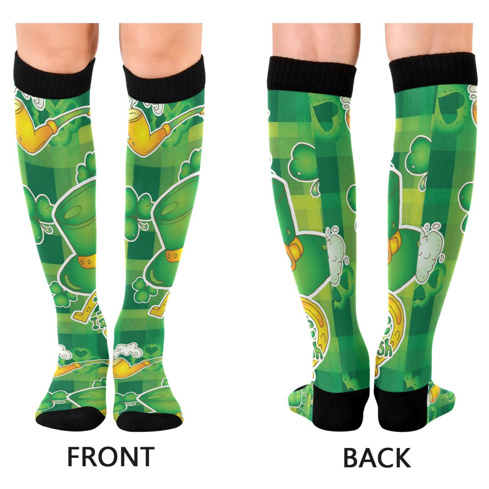 Dussdil Irish Tartan St Patricks Day Clover Beer Compression Socks for Women Men Christmas Circulation Long Knee Socks for Winter Warm Stockings Socks