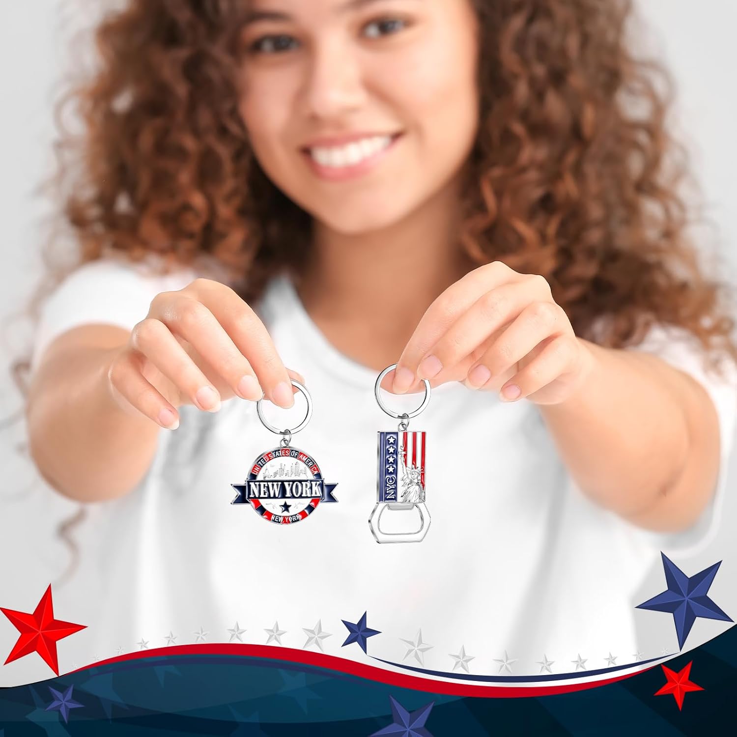 Landical New York Souvenirs Gifts NYC Metal Keychain Star USA Flag Statue of Liberty Key Ring I Love New York Souvenirs - Image 4