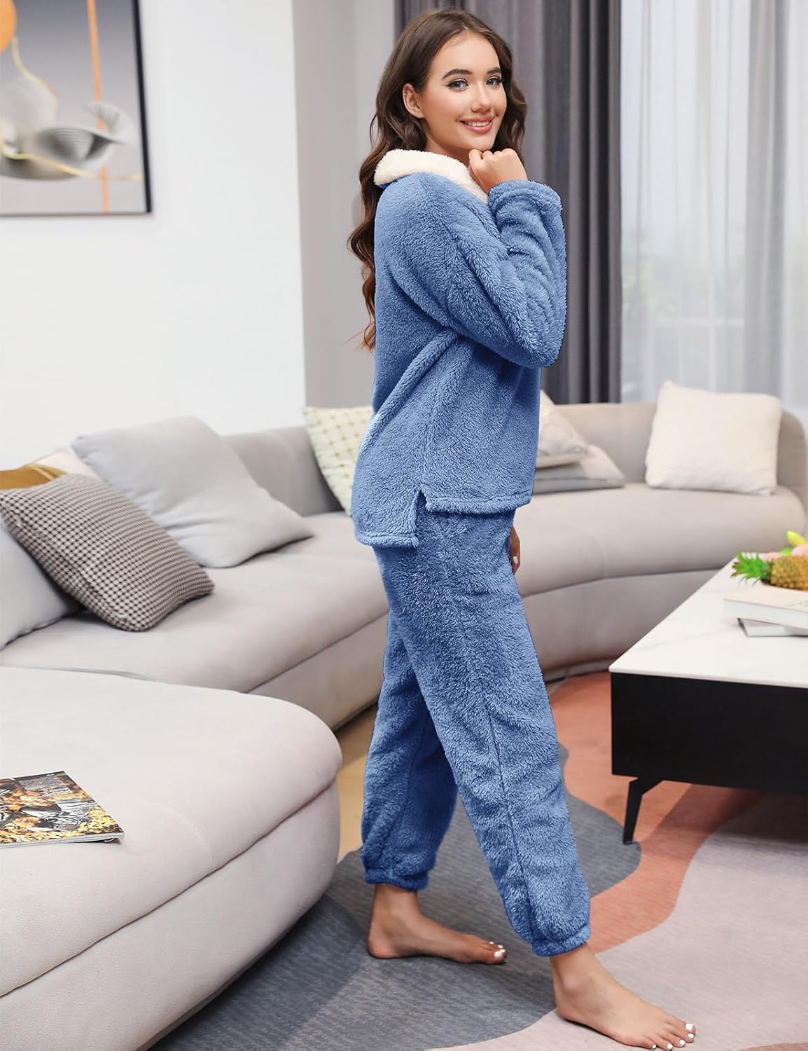 HEEKPEK Womens Pajamas Warm Fleece Pajamas Set Pullover Pants Loose Loungewear Sherpa Hoodie Sleepwear Winter Clothes - Image 3