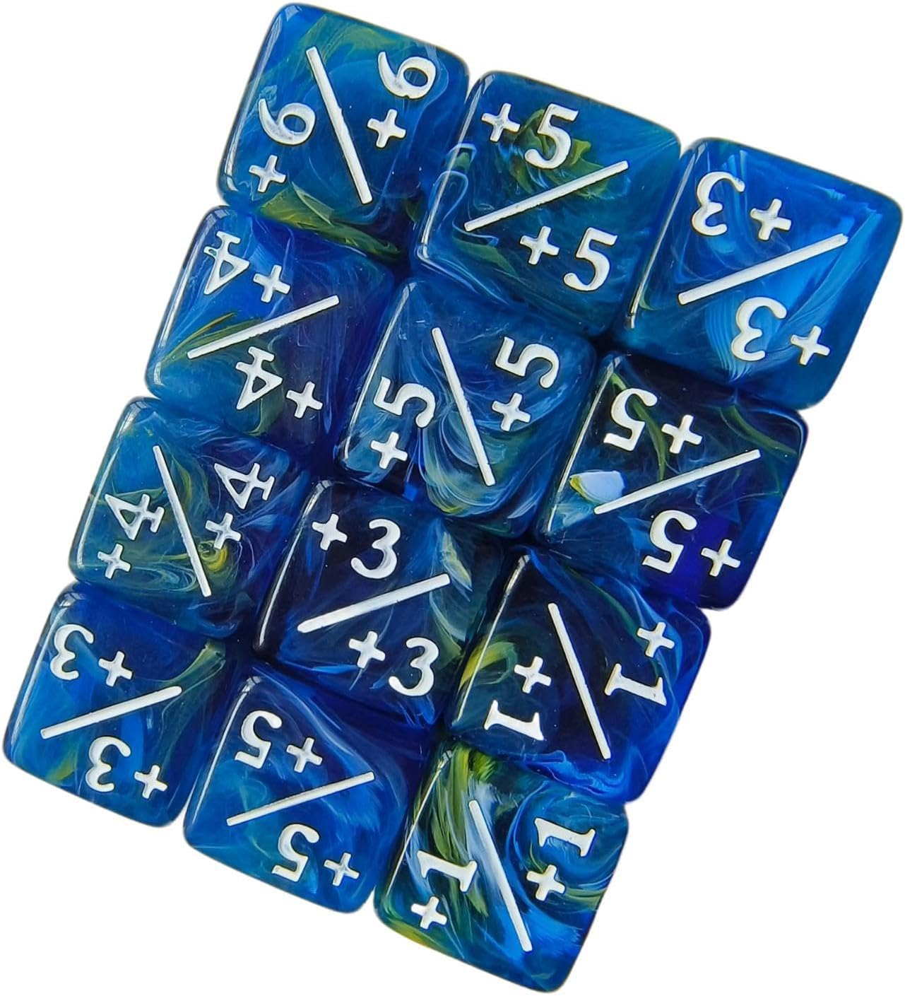 DYNWAVE 10x Counter Dice Six Sided Math Teaching for Board Game Add and Subtract Tokens Acrylic Card Gaming Accessories D6 Dice 16mm, Blue