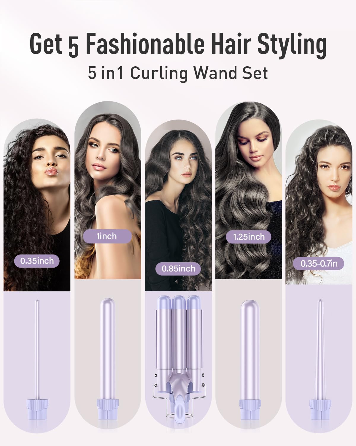 Different barrel sizes for the BESTOPE PRO curling wand set