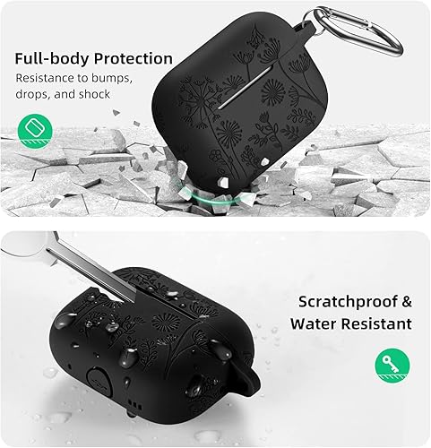 Miniatura 3 de Lerobo - Funda protectora para estuche de AirPods Pro 1 y 2 generación USB C (20222023), bonita funda de silicona suave grabada con diseño floral y