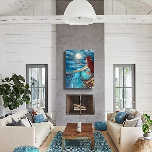 Miniatura 4 de SDYA Arte de pared estético para sala de estar, dormitorio, decoración de pared, impresiones en lienzo azul, arte de noche de luna, 24 x 36