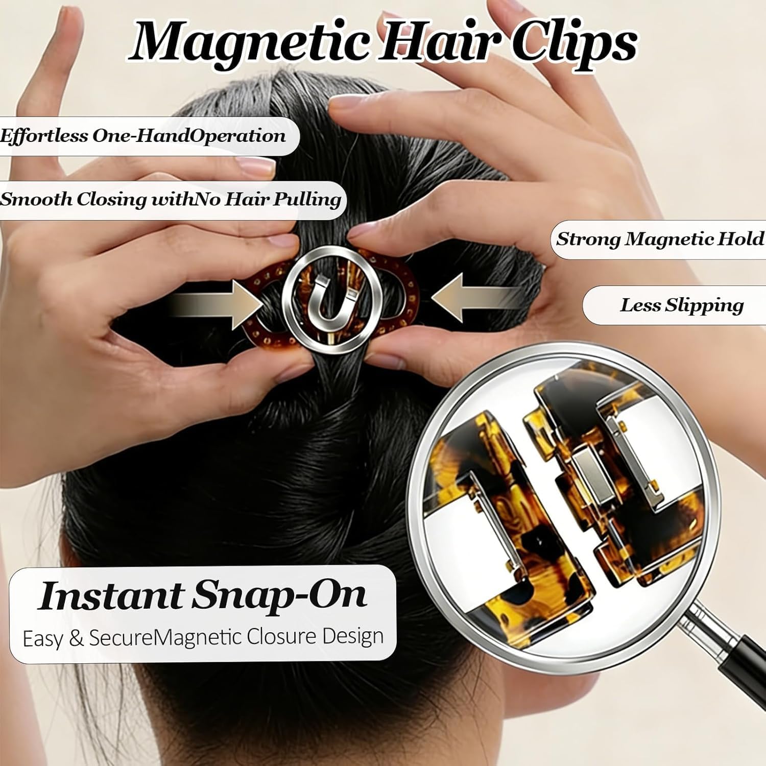 Magnetic Hair Clips for Women, Strong Hold No-Slip Styling Clips, Seamless 2-in-1 Design for All Hair Types, Easy Everyday Hairstyles Accessory, No Crease Professional Sectioning Tool(4PCS)