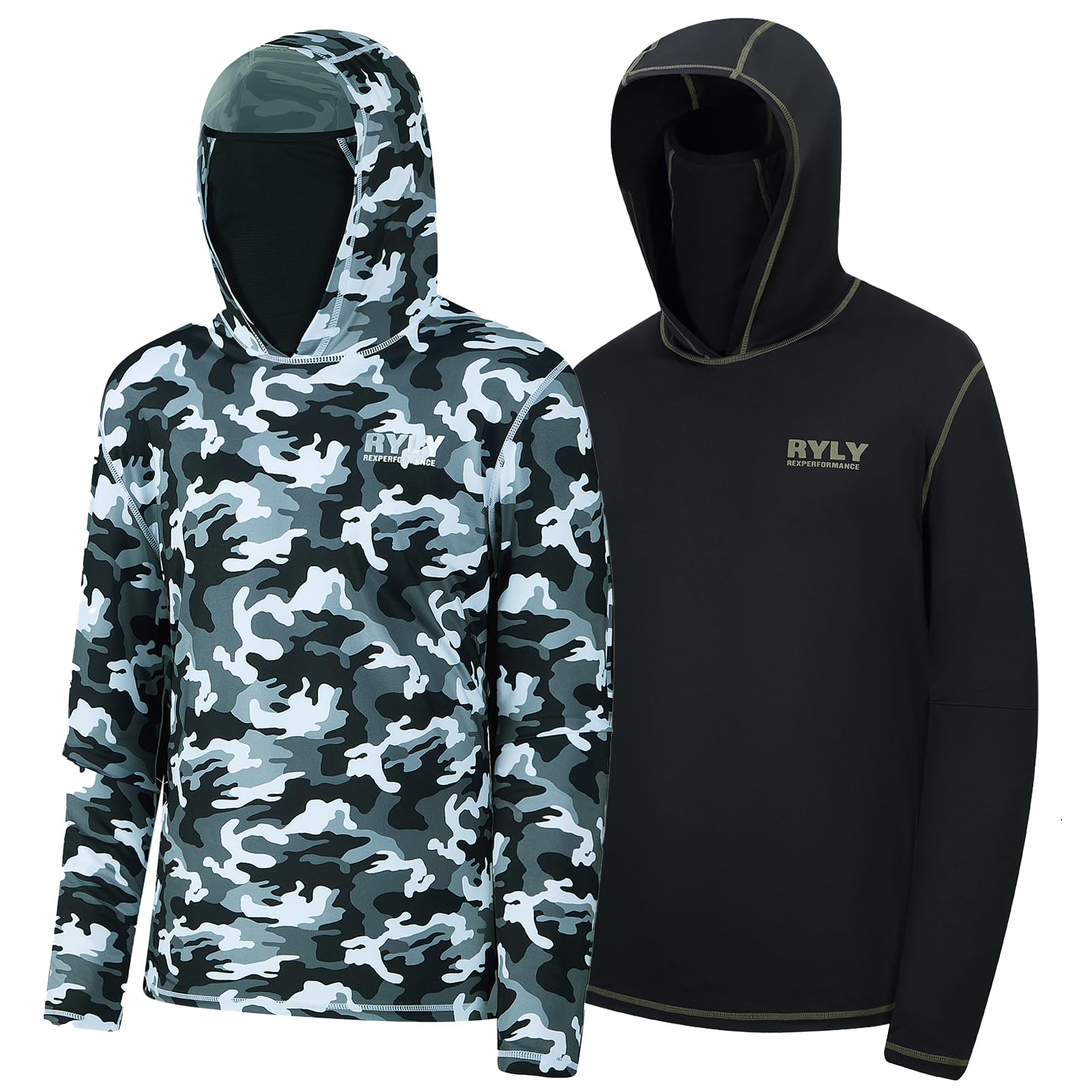 Fishing Shirts for Men,Long Sleeve Rash Guard Shirts Sun Protection Hoodie Athletic Running Hiking Shirt 1/2 Packs