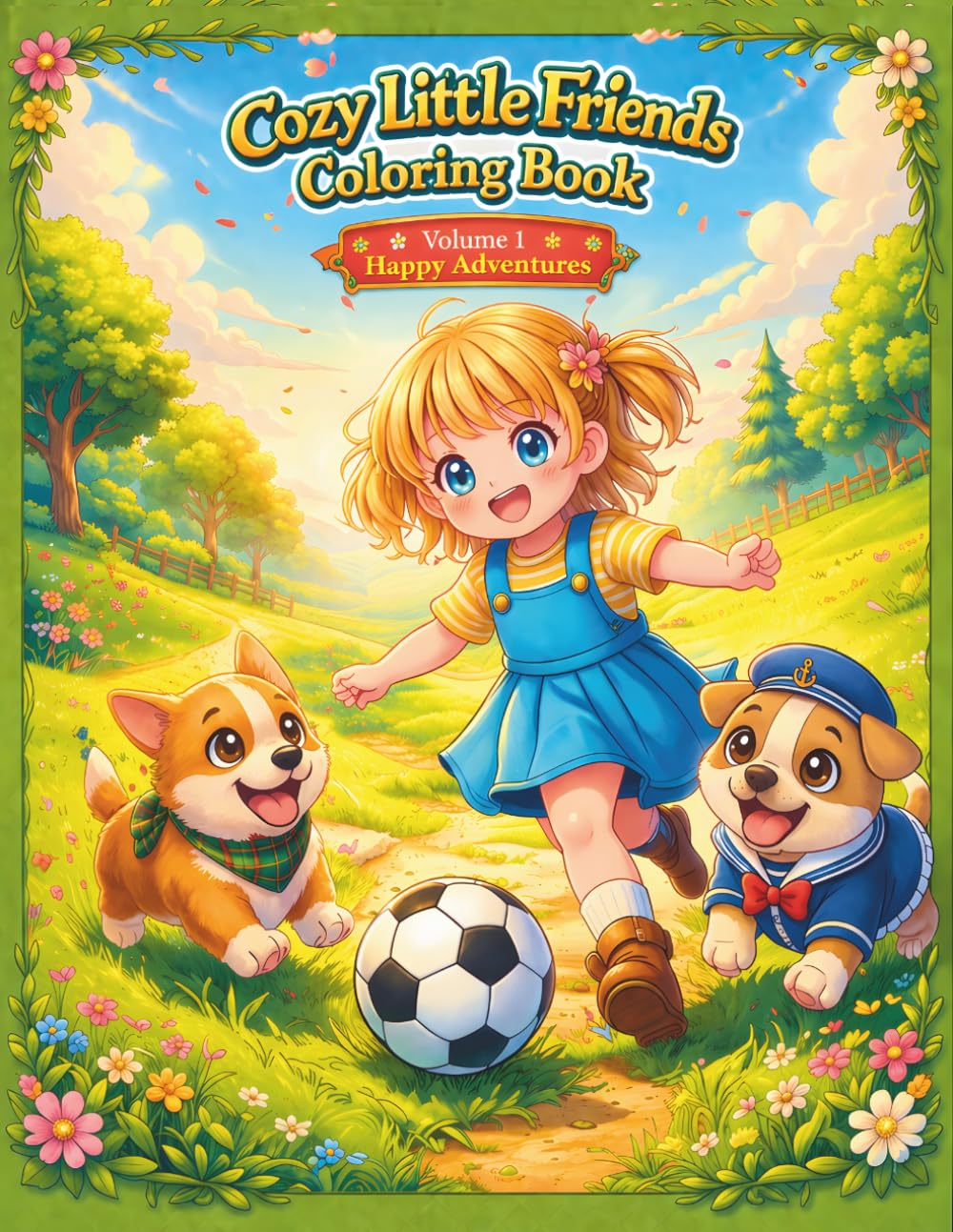 Cozy Little Friends Coloring Book: 60 Kawaii Coloring Pages of Daily Adventures, School Life, and Sweet Friendship for Children Ages 3-8