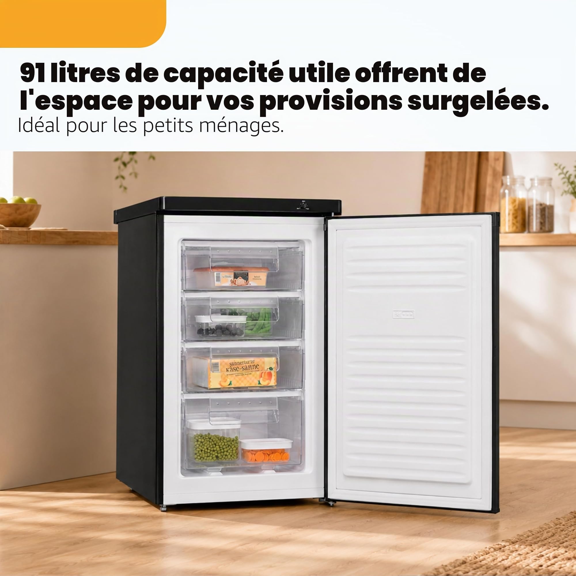 Exquisit Congélateur | Capacité utile de 91 l, classe énergétique E, bruit de 40 dB | Compartiment 4 étoiles, réglage manuel de la température, butée de porte interchangeable, 4 tiroirs | GS512-040E