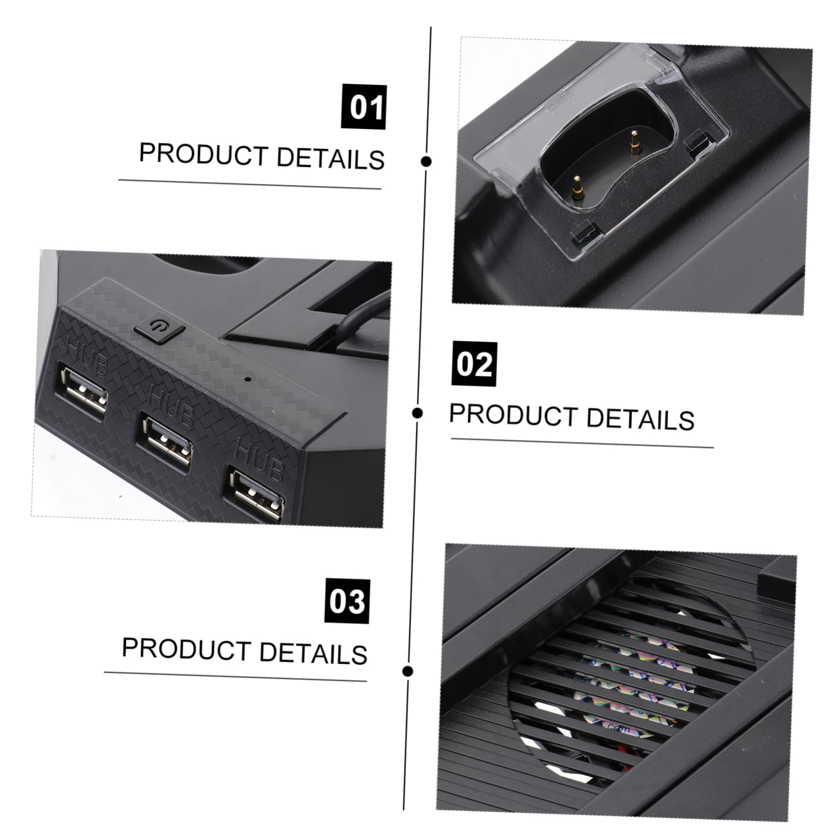 Supporto Verticale con Ventola per 4 Slim e 4 Pro Nero Abs | 2 Ventole Integrate, 2 Porte di Ricarica, 3 Porte USB Hub, per Mouse e Game Console