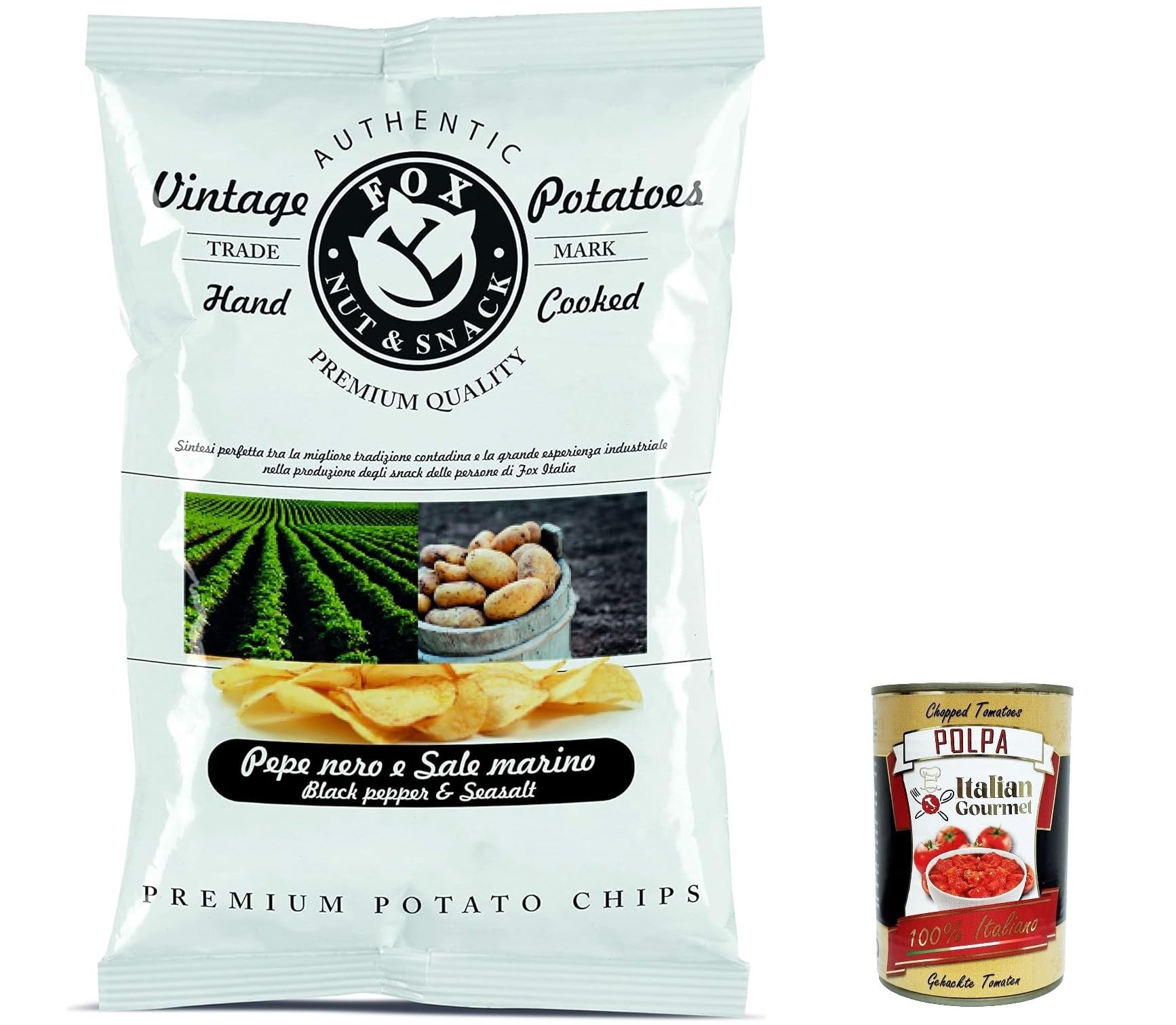 Italian Gourmet FOX Italian Gourmet Vintage Potatoes patatine pepe nero | Chips croccanti artigianali, würzig mit Pfeffer-Aroma, perfette per, Gesamtnettogewicht 2,4 kg + Kostenlos Polpa 400g