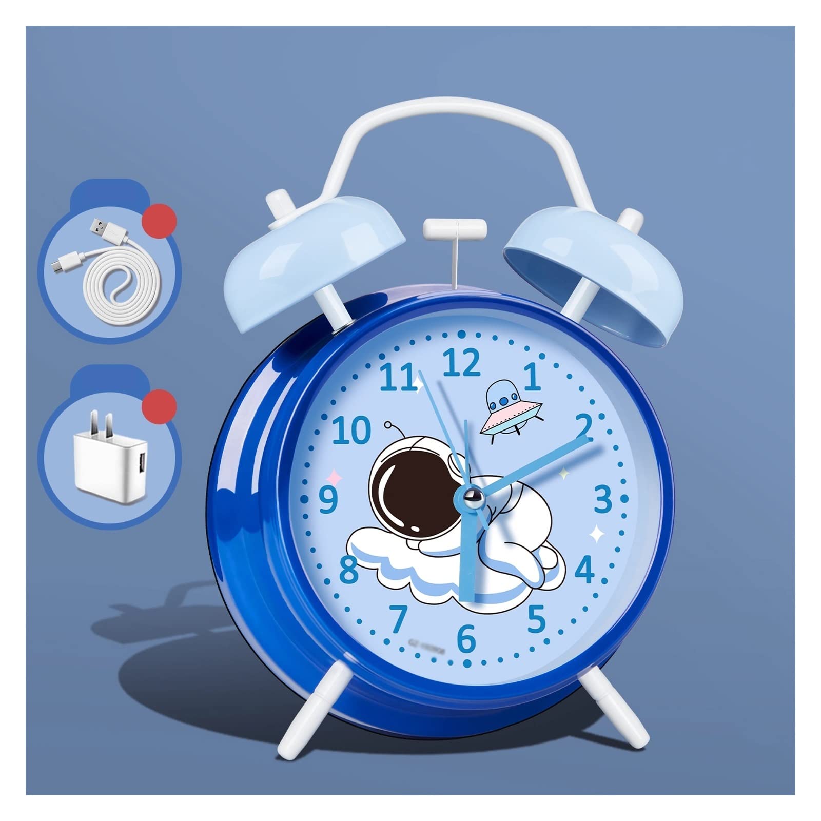YHxFlux Table clocks Alarm Clock for Heavy Sleepers Adults Kids Bedrooms Teens Non Ticking Loud Twin Bell with Backlight for bedrooms(Blue)