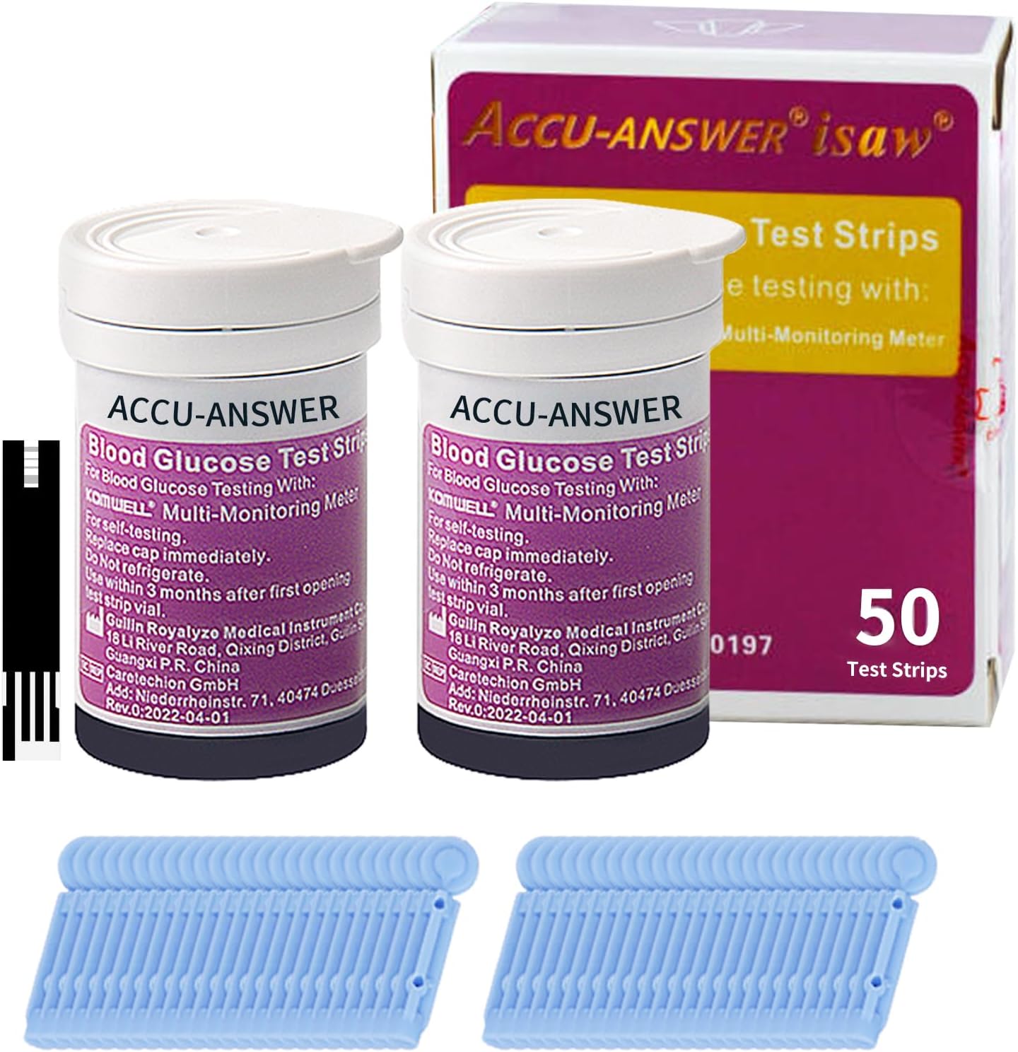 ACCU-Answer 50 Test Sugar Test Strips for ACCU-Answer 4-in-1 Test Meter, 50 Lancets Total Included. No Code Card Need, Accurate and Fast, Easy to Use and Read
