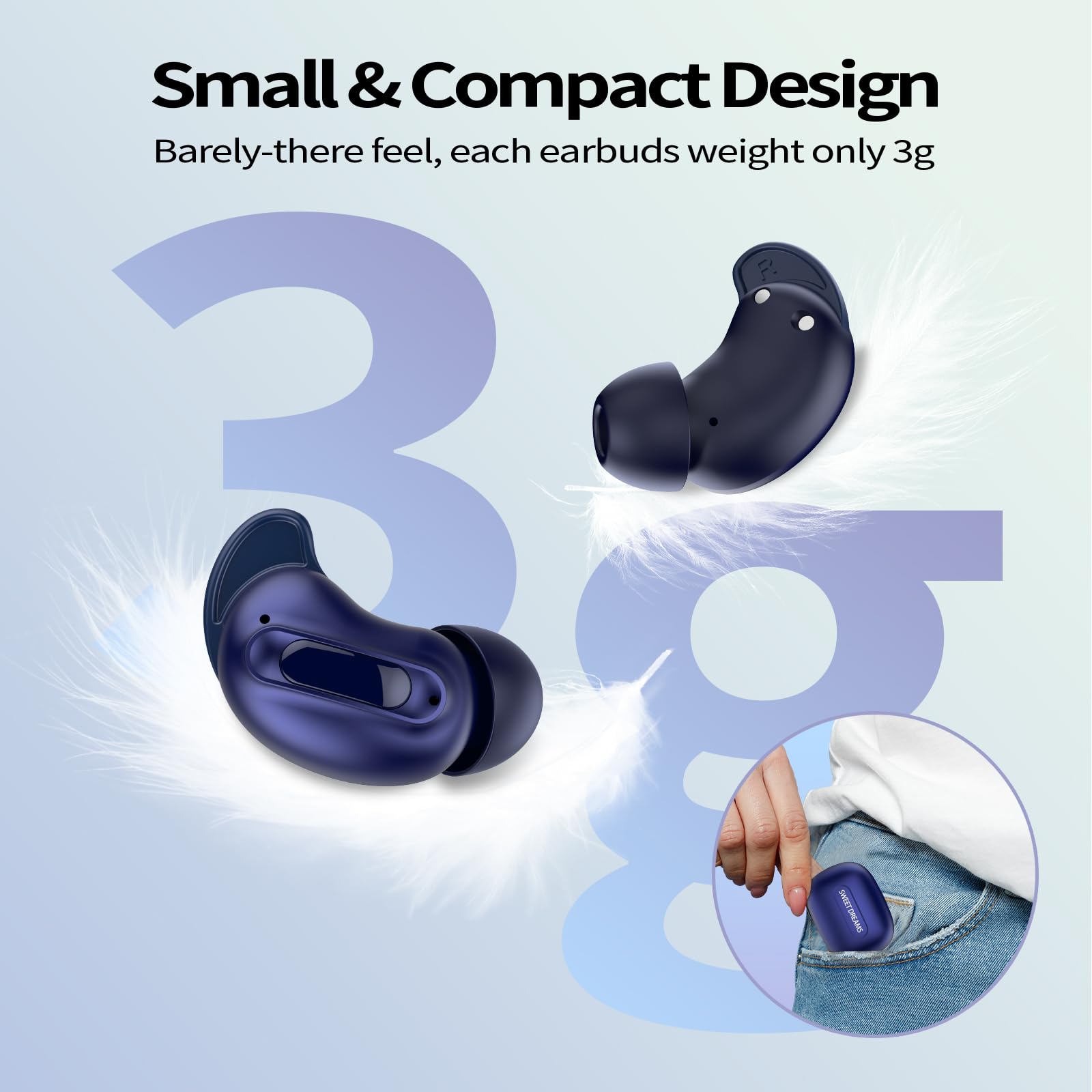 Auriculares del sueño, Mini estéreo de Graves Profundos de los Auriculares de botón inalámbricos de Bluetooth 5.4 de la ANC