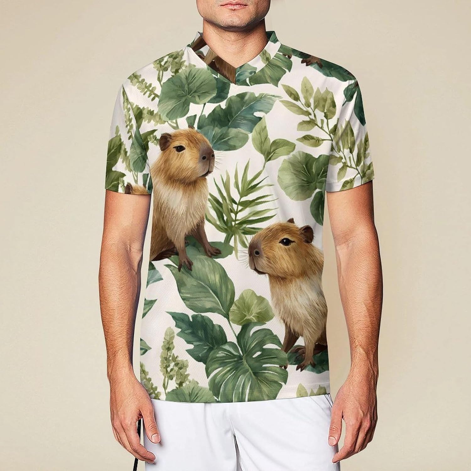 BCapybara Leaves Funny Mens V Neck Soccer Jersey Quick Dry Breathable Short Sleeve T Shirt Sports Football Tops 6X-Large